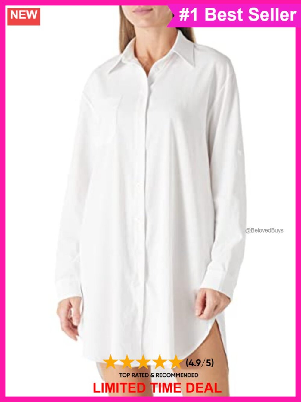 Women's Cuffed Long Sleeve Button Down Tunic Shirt Dress Plus Size V Neck with